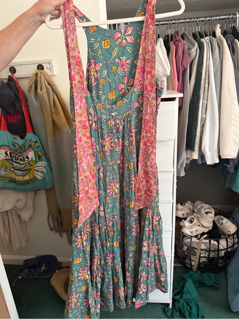 Natural Life Teal and Pink Sleeveless Sundress - Picture 3 of 5